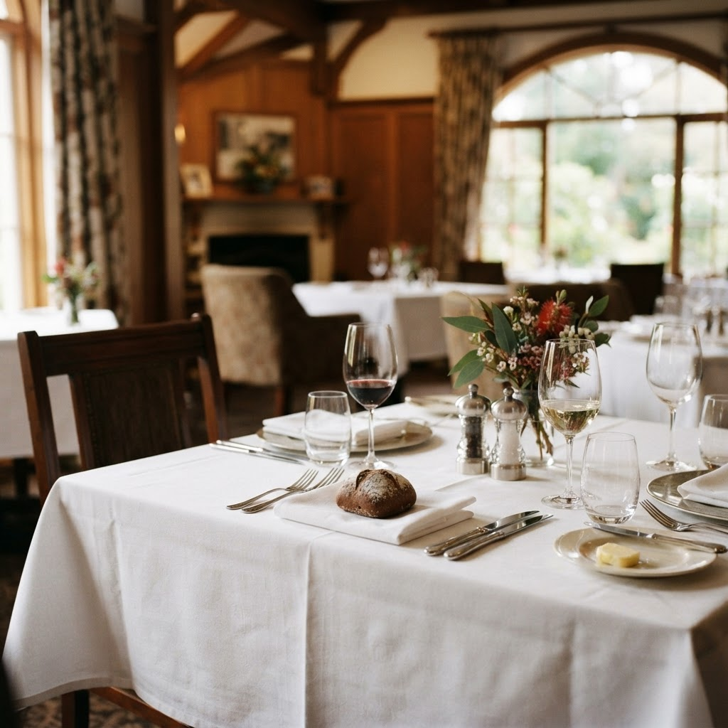 Warmly set dining table at Governor's Room, Traralgon